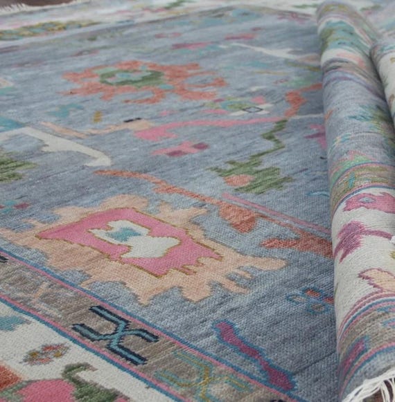 Enchanting Boho Hand Knotted Rug | Vintage Inspired Handmade Wool Carpet | Cream Gray Field Multicolor Floral Motifs | 100% New Zealand Wool