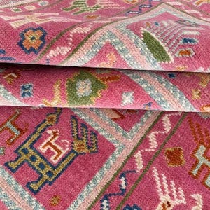 Traditional Pink Turkish Hand Knotted Oushak Soft Wool Pile Rug 4x6 to 12x18 ft Handmade Rug for Living Room Bedroom Office Contemporary rug