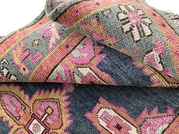 Geometric Hand Knotted Vintage Inspired Oushak Rug, 4x6 9x12 12x18 ft Antique Large Area Carpet for Living Room, Hallway, Entryway, Bedroom