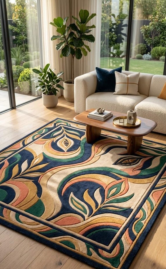 Remarkable Abstract Hand Tufted Rug | Botanical New Zealand Wool Oriental Carpet | Multicolor Artisan Handmade Floor Modern Boho Home Decor