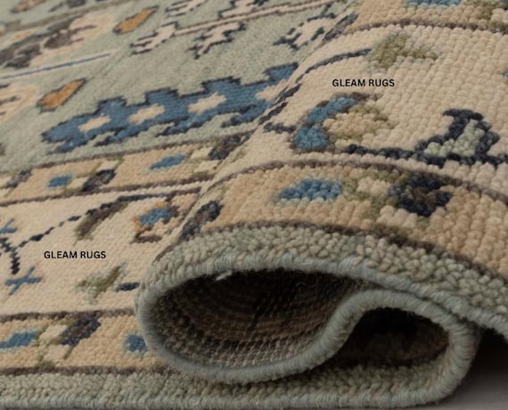 Steel Grey Oushak Rug | Muted Tree Of Life Carpet | Large Handmade Area Rug | Beige Floral Geometric Pattern | 5x8 6x9 8x10 9x12 10x14 12x15
