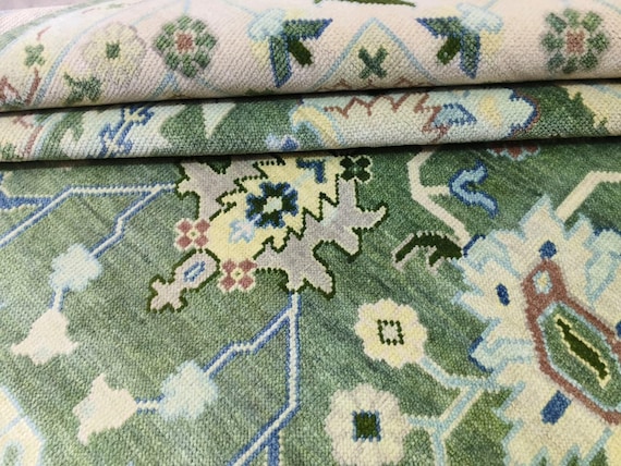 Quick Ship 8x10 Sage Green Hand Knotted Rug | Botanical Floral Area Carpet | Vintage Inspired Garden Pattern | Nature Motifs Handmade Decor