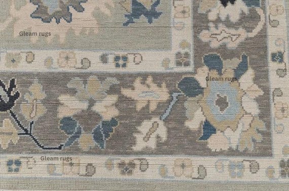 Hand-Knotted Grey Oushak Rug: Turkish Wool & Cotton Floral Rug