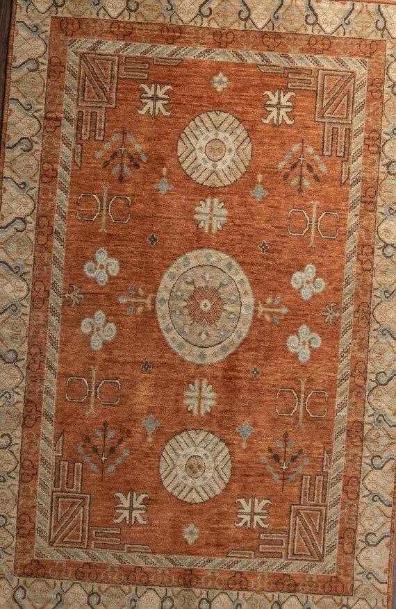 Vintage Inspire Oushak Turkish Style Rug: Mid Century Style Handmade Wool Area Rug | Living room Decor