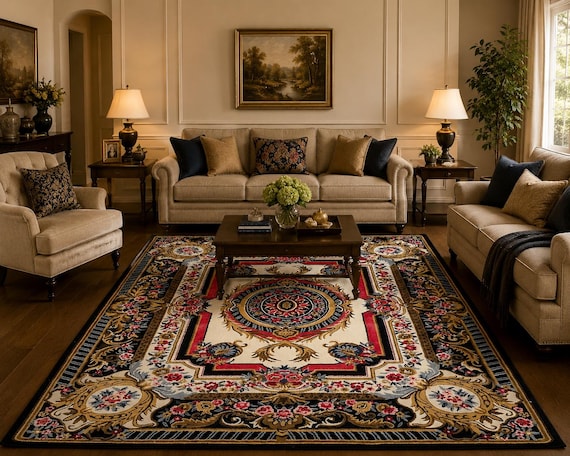Hand-Tufted Wool Area Rug, Floral Antique Style Carpet For Bedroom Decor