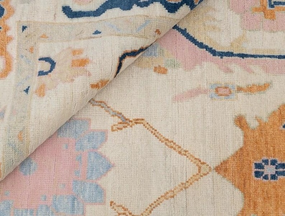 Beige & Cream Oushak Rug | Handmade Wool Medallion Carpet | Vintage Inspired Floral Area Decor | All Custom Sizes Available 9x12 10x14 12x15
