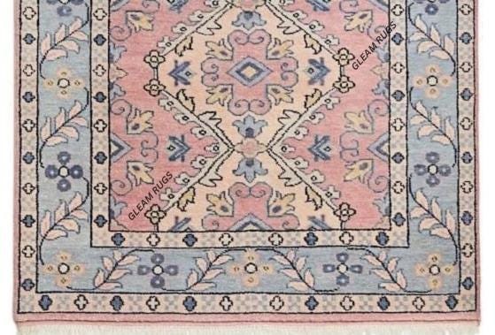 Hand-tufted Wool Rug: Pink & Blue Floral Geometric Design - Etsy