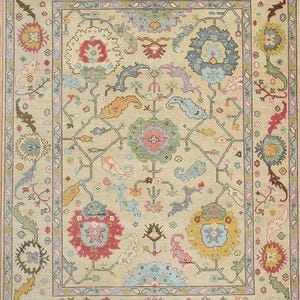 Soft Wool Rug Hand Knotted 4x6 to 12x18 Modern Oushak Turkish Rug in Beige, Stylish Area Rug for Living Room Bedroom, Perfect Home Gift