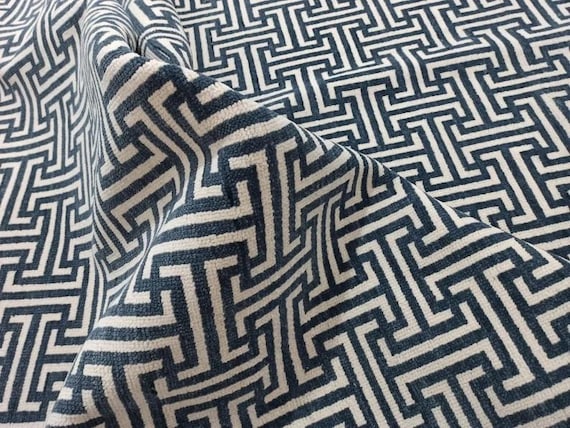 Modern Oushak Rug | Dark Blue and White Maze Geometric Pattern | Contemporary Boho Style | Hand Knotted Wool Area Carpet for Living Room