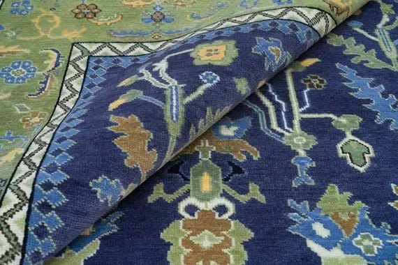 Royal Blue Oushak Rug | Traditional Hand‑Knotted Wool Carpet | Ornamental Vine Medallion Pattern Area Rug | Living Room, Dining Room, Office