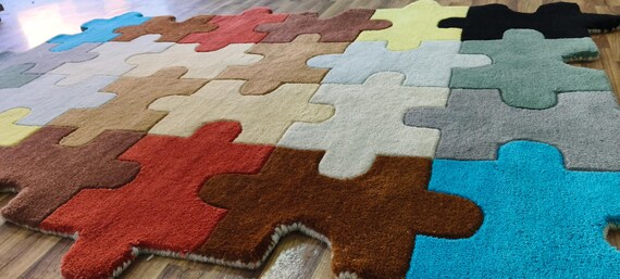 Hand Tufted Wool Rug: Puzzle Piece Design, Kids Room Decor