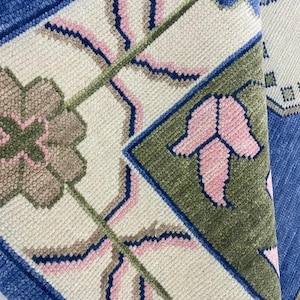 Blue And Ivory Oushak Turkish Hand Knotted Rug 4x6 5x8 6x9 8x10 9x12 10x14 ft Handmade Rugs for Living Room Antique Contemporary rug