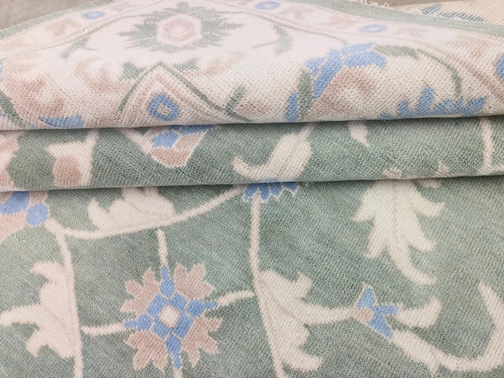 8x10 Ready to Ship Hand Knotted Oushak Wool Rug, Green Floral Rug, Vintage Inspired Area Rug, Traditional Oriental Carpet, Handmade Rug