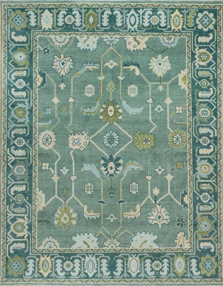 Green Antique Oushak Turkish Hand Knotted Rug 4x6 5x8 6x9 8x10 9x12 10x14 ft Handmade Rugs for Living Room bedroom
