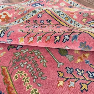 Rare Fined Pink Turkish Hand Knotted Rug 4x6 5x8 6x9 8x10 9x12 10x14 ft Handmade Rugs for Living Room Bedroom Office Contemporary rug