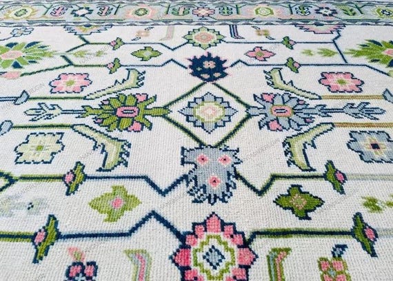 Hand Knotted Beige Oushak 4x6 5x8 6x9 8x10 9x12 10x14 Ft. Handmade Wool Area Rug For Living Room, Bedroom, Dining, Hallway, Kids Carpet
