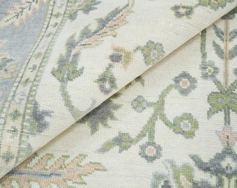 Handmade Ivory Oushak Rug: Contemporary New Zealand Wool Carpet