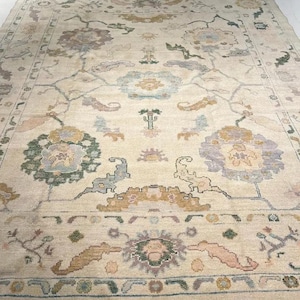 Beige Oushak Turkish Hand Knotted Rug 4x6 5x8 6x9 8x10 9x12 10x14 ft Handmade Rugs for Living Room Antique Contemporary rug