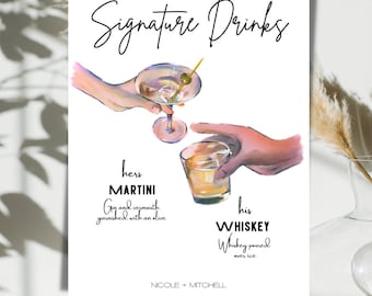 Minimalist Wedding Bar Sign | Editable Canva Template | Bar Menu | Wedding Decor | Signature Drinks | Martini Whiskey