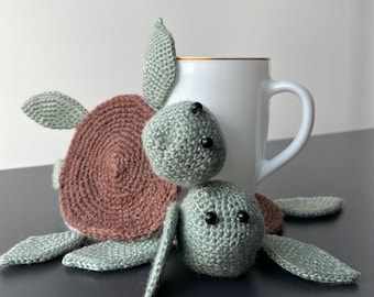 Crochet Turtle Coaster,Cute Coffee Mug Coaster, Animal Coaster, Handmade Table Decor