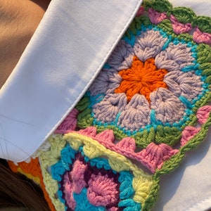 Vintage Boho Colorful Crochet Collar, Handknit Neckpiece, Retro Granny Square Woman Accessories, Motif Collar image 6