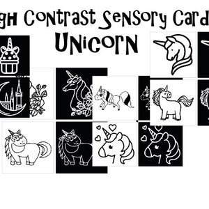 56 Sensory flashcard, high contrast, visual stimulation, printable montessori, black and white, bianco e nero. unicorn