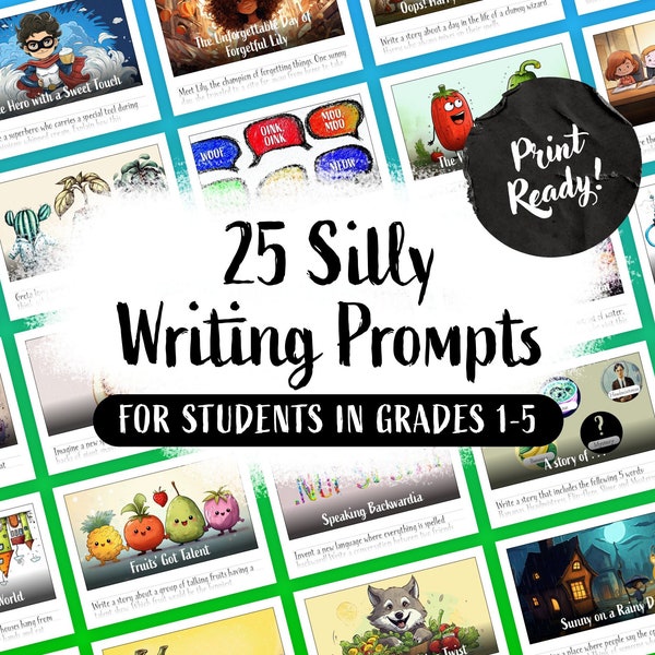 Creative Writing Prompts For Kids, Fun Writing Practice for Elementary School Students, Homeschool Printables, Storybook for kids