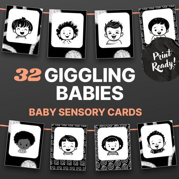 Baby Sensory Flash Cards, High Contrast Baby Cards, Sensory Toy, Giggling Baby Faces, Montessori Baby, Newborn Gift, Baby Shower Gift