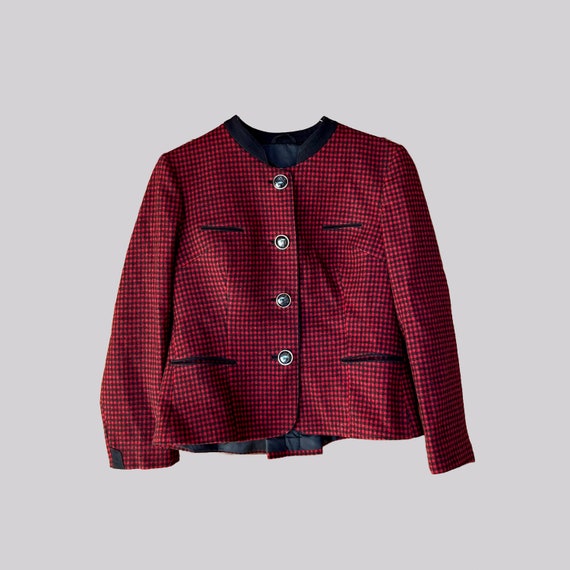 Vintage checked jacket virgin wool / red black / … - image 7
