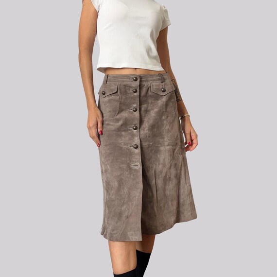 Vintage Midi Lederrock / Taupe / Braun Grau / Größe 38 / S / M / Rock / Leder