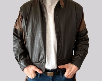 Vintage 70s leather bomber jacket unisex brown S