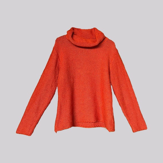 Vintage knitted sweater with turtleneck / orange … - image 3
