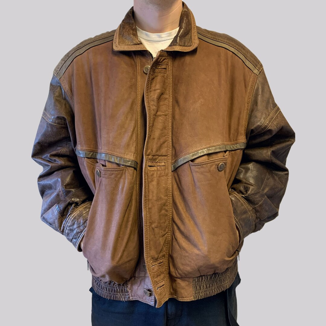 Vintage Leather Old School Bomber Jacket Bomber Style Leather Jacket Over Size Used Look XL