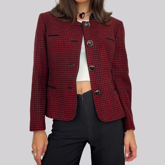 Vintage checked jacket virgin wool / red black / … - image 1