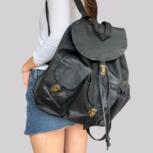 90s leather backpack Vintage 90s Leather Backpack / Black