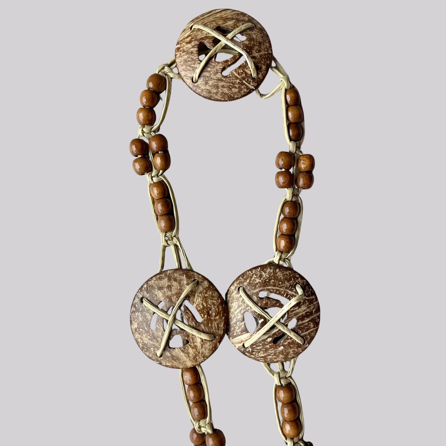 Vintage y2k Boho Statement Stretch Belt Brown Wood Beaded Waist Belt Brown Bohemian Belts for Women for sale | eBay main image 2