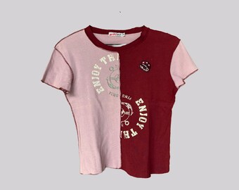 Vintage 90s T-Shirt Baby Tee / Red Pink / Meter / L / Cotton / Crop