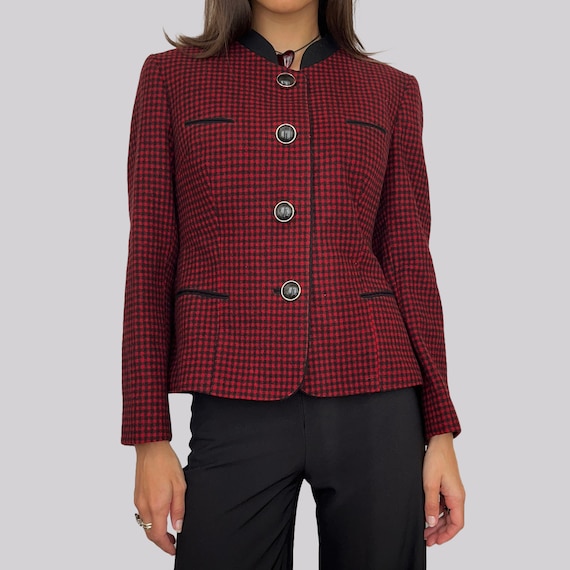 Vintage checked jacket virgin wool / red black / … - image 2