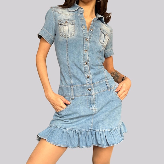 Vintage Y2k Jeans Dress / Denim Blue / 2000s / Cotton / S