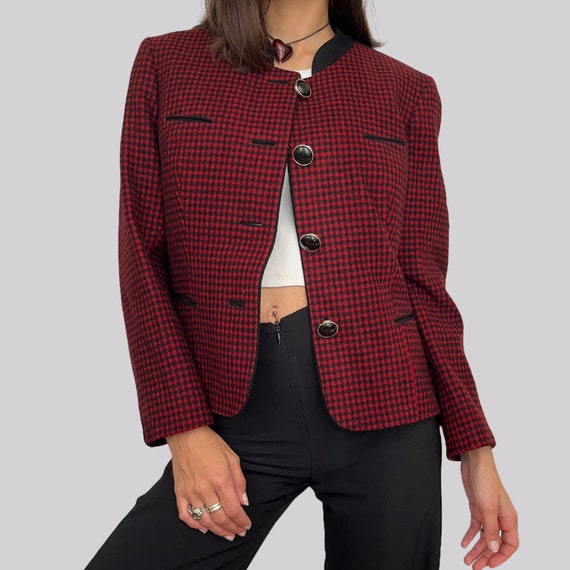 Vintage checked jacket virgin wool / red black / … - image 4