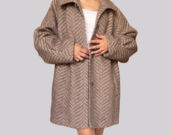 Vintage coat wool and mohair / beige / size 46 / XL / oversized / wool coat