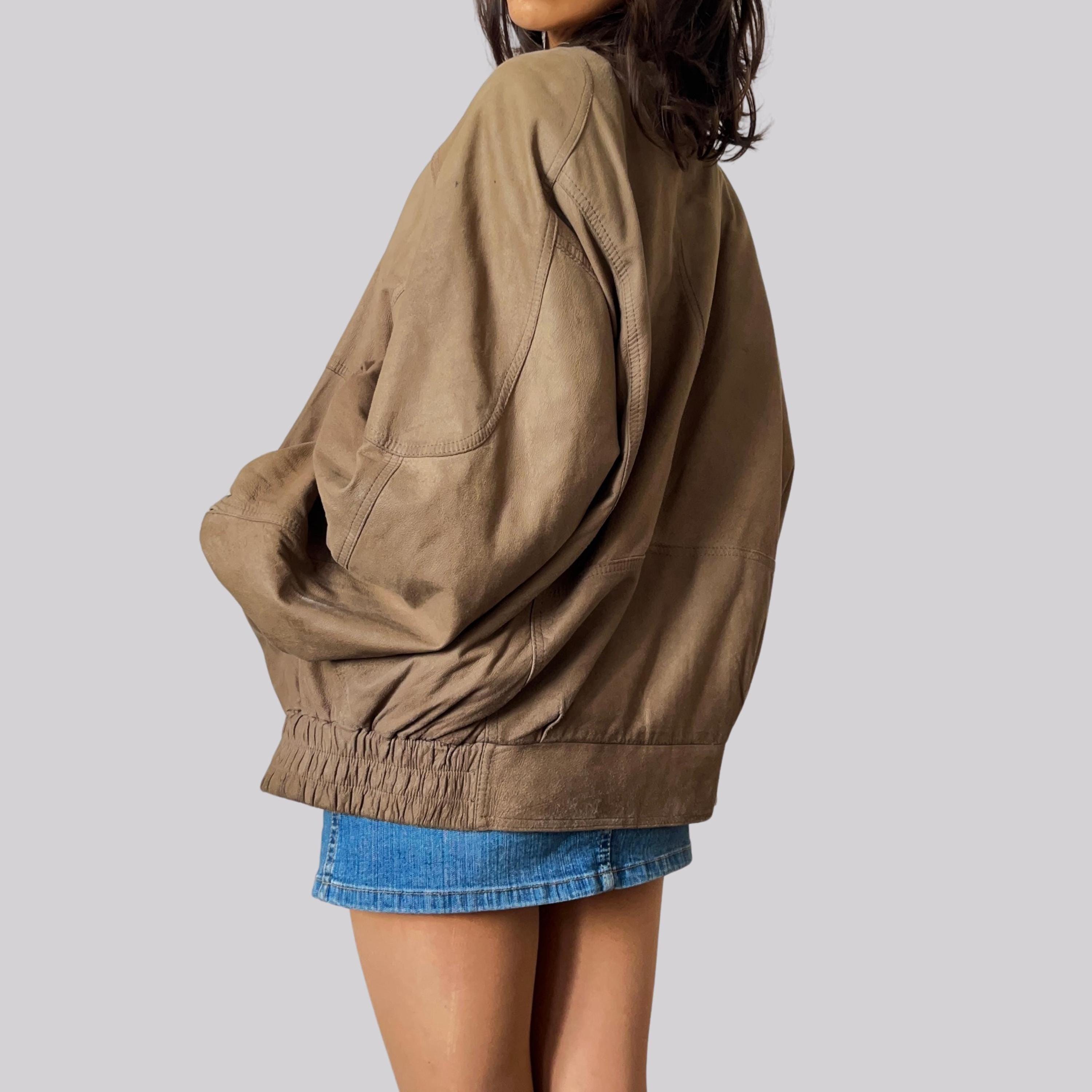 Vintage 80s Bomber Jacket Leather / Leather Jacket / Beige Vintage 80s Bomber Jacket Leather / Leather Jacket / Beige