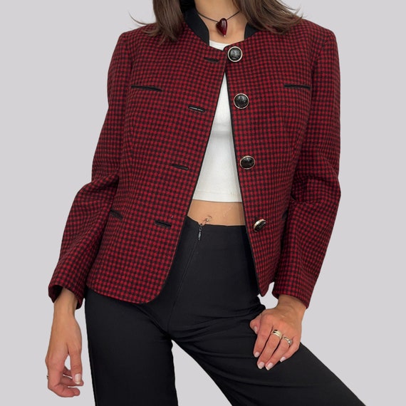 Vintage checked jacket virgin wool / red black / … - image 8