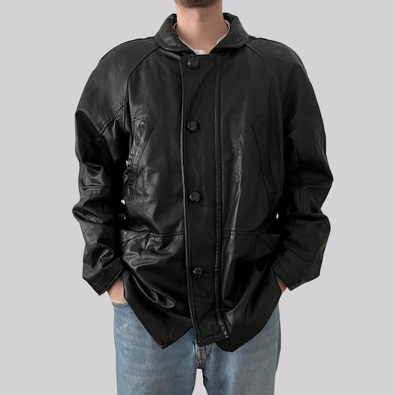 Vintage 80er/90er Lederjacke  / Schwarz / XL / Echtleder / Glattlederjacke