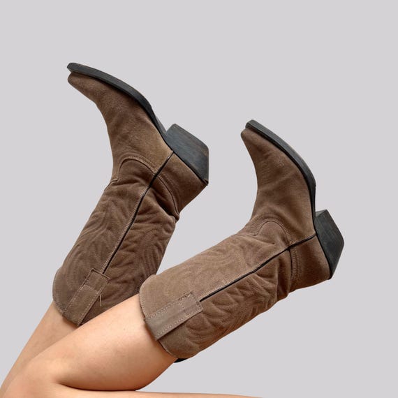 Vintage Wildleder Western Stiefel / Y2K / Schlamm Braun / Größe EU 37 / Cowboystiefel