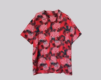 Vintage Y2K Hawaii Hemd / Rot Grün Weiß / Shirt / XL / Viskose / Baumwolle / Indie / Luftig / Bunt / Kurzarm / Floral