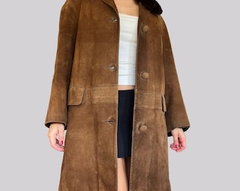 Cappotto in pelle vintage con collo in pelliccia / marrone / vera pelle / metro / pelle scamosciata / cappotto in pelle / invernale
