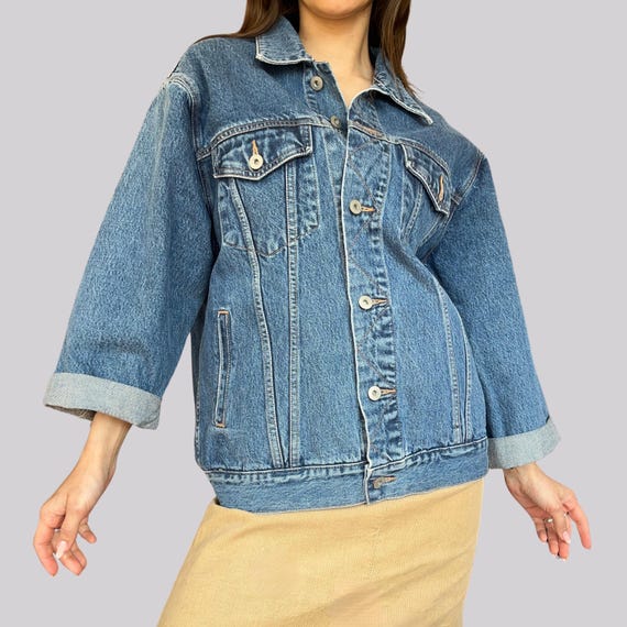 Vintage Y2K Jeansjacke Dreiviertelärmel / Denim Blau / L / Baumwolle