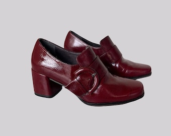 Vintage loafer with heel leather / low shoe / EU 37 / genuine leather / patent leather / Tamaris / burgundy red