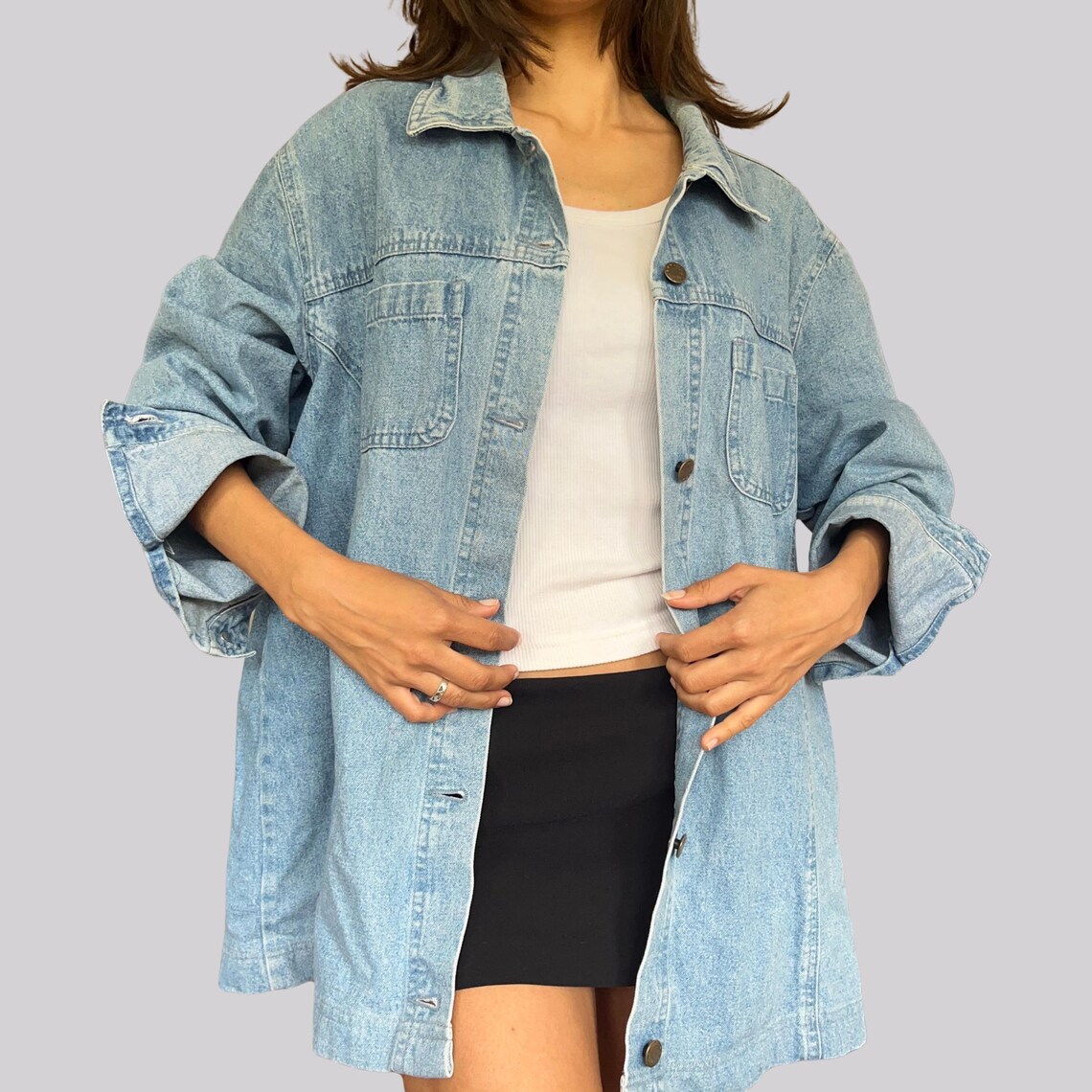 Vintage 90er Jeansjacke / Helles Denim Blau / Baumwolle / Größe 50 / L, foto 4 di 5